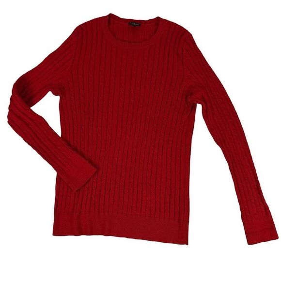 Talbots Red Cable Knit Sweater Size Medium Cotton Blend - Picture 1 of 5
